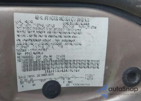 2003 Ford Taurus Se from USA, damaged, VIN 1FAFP53U43A103184